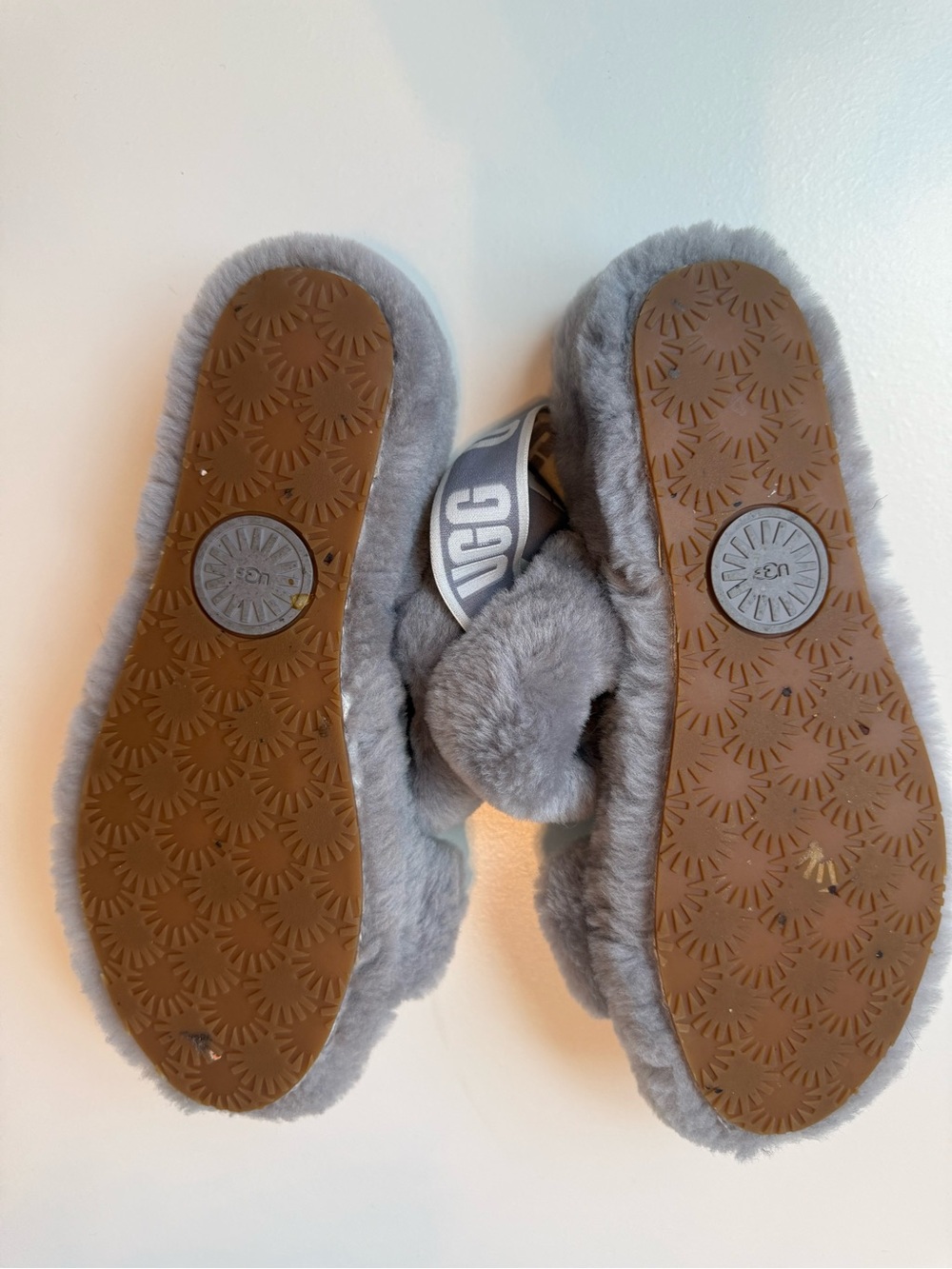 UGG Light Gray Plush Slide Slippers - Picture 5 of 5